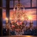 Intricate Chandelier Made of Flickering Candles Illuminate Grand Ballroom