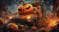 Halloween wall decoration - a car with pumpkins on it