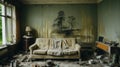 Eerie Abandonment: A Living Room Overtaken by Nature\'s Mould
