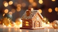 Cozy Holiday Gingerbread House with Christmas Decor and Neon Lights. Festive Living Room Ambience