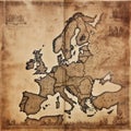 Antique Cartography: Distressed Parchment Unveils 16th Century European Map