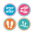 Step icons. Footprint shoes symbols.