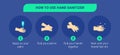 Step by step infographic illustration of How to use hand sanitizer. Infographic illustration of How to use hand sanitizer properly Royalty Free Stock Photo