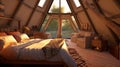 Inside of glamping camping teepee