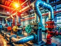 Modern Urban Factory Engine Room A Powerful Showcase of Industrial Pumps Pipes and Valves Explore the intricate network Royalty Free Stock Photo