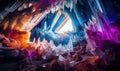 Step inside a mesmerizing rainbow crystal cave with intricate formations