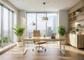 Panoramic View of a Modern Minimalist Empty Office Workspace Inspiring Interior Design for Productivity and Calm Royalty Free Stock Photo