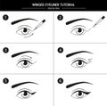 Step-by-step instruction on how to useand apply eyeliner. Vector eyes icons. Winged eyeliner manual