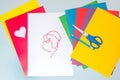 Step-by-step instructions. DO IT YOURSELF. Do it yourself. Postcard made of colored paper and cardboard. Colored hearts on yellow