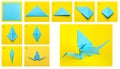 Step-by-step instructions on how to make a crane using the origami technique. DIY concept. Children`s creativity Royalty Free Stock Photo