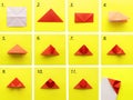 Step by step instructions how to make origami easy heart. Simple diy with kids children's concept. Royalty Free Stock Photo