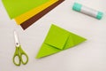 Step-by-step instructions for making Christmas Tree Corner Bookmarks. DIY. Creative origami ideas for kids. Top view