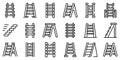 Step ladder icons set, outline style