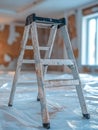 Step ladder in a room under renovation with plastic covering. Royalty Free Stock Photo