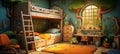 Whimsical Wonderland: A Vibrant and Playful Children\'s Bedroom That Sparks Imagination and Joy - AI Generative Royalty Free Stock Photo