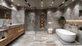 Step into luxury: bathroom features stone elements, evoking a sense of natural elegance