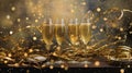 New Year\'s Elegance Champagne, Presents, and Gold Stars