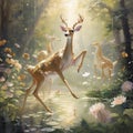 Forest Ballet: Whimsical Animals Posing Amongst Lush Foliage