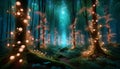 Enchanted Glade: AI Generated Night Forest Aglow with Illuminated Roses Royalty Free Stock Photo