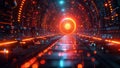 Light Tunnel: Step into a magical tunnel where darkness is banished by a myriad of bright lights, generative ai Royalty Free Stock Photo