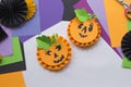 Step by step master class. Create a decoration for a party from Halloween pumpkins. Royalty Free Stock Photo