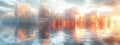 Step into a mesmerizing abstract cityscape, where 3D cubes form a futuristic waterfront sunrise skyline-