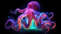 Mesmerizing World of a Magic Huge Octopus with Neon Colors