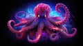 Mesmerizing World of a Magic Huge Octopus with Neon Colors