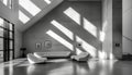 Step into this modern concrete hall interior, where light and shadow dance in perfect harmony, creating a mesmerizing visual Royalty Free Stock Photo
