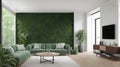 Modern Living Room with Lush Green Wall - Nature Meets Contemporary Design Royalty Free Stock Photo