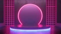 Step into the neonlit world of the Neon Matrix podium where glowing grid lines guide your eyes towards the center of Royalty Free Stock Photo