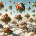 Cloud Garden Oasis: AI Crafted Floating Islands Blossoming with Colorful Flowers