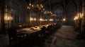 A Glimpse into History: Empty Dining Room in an Old Medieval Castle Royalty Free Stock Photo