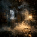 Eerie Scene of Dimly Lit Antique Library