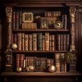 Weathered Antique Bookshelf with Dusty Books