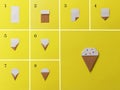 Step by step photo instruction how to make origami little ice cream. Simple diy with kids children's concept Royalty Free Stock Photo