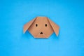 Step by step photo instruction how to make origami paper dog. Simple diy kids children`s concept