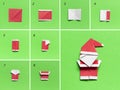 Step by step photo instruction how to make origami paper santa pants. Simple diy kids children's concept. Royalty Free Stock Photo