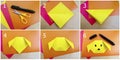 Step-by-step photo instructions on how to make a dog  figurine out of paper with your own hands. Origami for kids Royalty Free Stock Photo