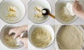 Step-by-step preparation of the dough for the Royal cottage cheese pie Royalty Free Stock Photo