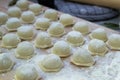 Step-by-step process of making homemade dumplings, ravioli or dumplings. Royalty Free Stock Photo