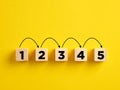 Step by step progress in business planning, following the procedures or problem solving concept. Numbers with arrows on wooden Royalty Free Stock Photo