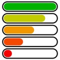 5-step progress, load bars in sequence. Step, phase, level, comp