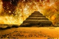 Step pyramid and the Tarantula Nebula (Elements of this image furnished by NASA)