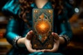 Enigmatic Woman Embracing the Power of Tarot Cards in a Believable Cloak - Unveiling Destiny and Spiritual Guidance. Generative AI