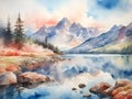 Ephemeral Reflections: Watercolor Dreams of a Mountain Lake