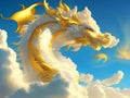 Realm of the Golden Dragons: Whimsical Artwork Featuring Clouds, Sky, Sun, and Glorious Dragons