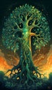 The Binary Tree Guardian A Spectacle of Ethereal Balance and Duality in Digital Artistry