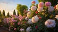 Regal Roses Reverie: A Meticulously Crafted Classic English Rose Garden, an Ode to Nature\'s Majestic Beauty - AI Generative