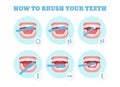 Step-by-step scheme, instructions on how to brush your teeth properly. Royalty Free Stock Photo